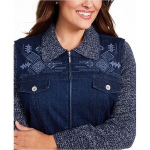 Alfred Dunner Autumn Harvest Denim Jacket Womens Size 22 W Zip Front Embroidered